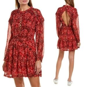 NWOT IRO Darling Red Ruffle Cutout LS Mini Dress Size Iro 34 fairy core romantic
